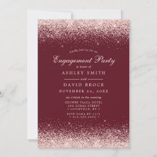 Invitation Rose Gold Confetti Bourgogne Fiançailles moderne