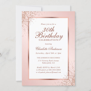 Invitation Rose Gold Confetti Cadre Blush Pink 30e anniversai