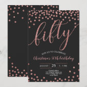 Invitation Rose Gold Confetti Élégant 50e Anniversaire Femmes (Devant / Derrière)