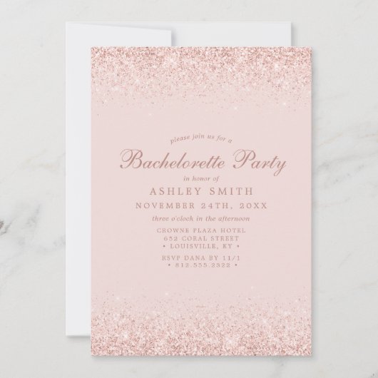 Invitation Rose Gold Confetti Fard Rose Moderne Enterrement d (Devant)