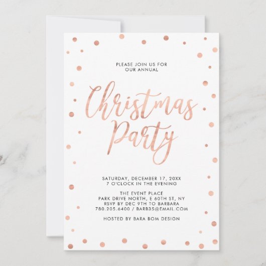 Invitation Rose Gold Confetti Fête de Noël moderne (Devant)