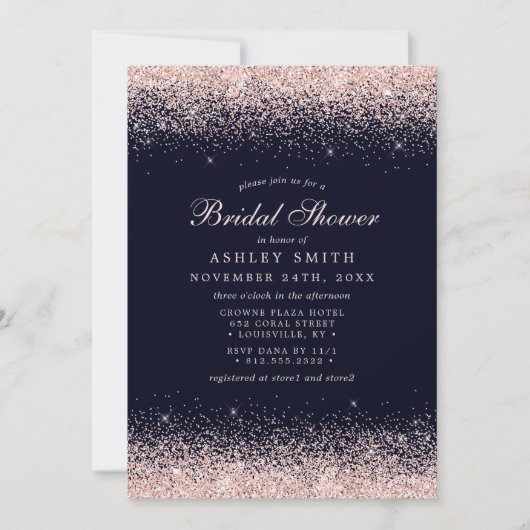 Invitation Rose Gold Confetti Marine Bleu Fête des mariées mo (Devant)