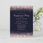 Invitation Rose Gold Confetti Marine Bleu Fiançailles moderne (Debout devant)
