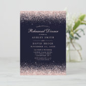 Invitation Rose Gold Confetti Marine Bleu Répétition moderne (Debout devant)