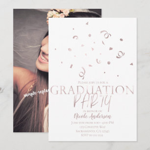 Invitation Rose Gold Confetti Moderne Graduation Party Photo