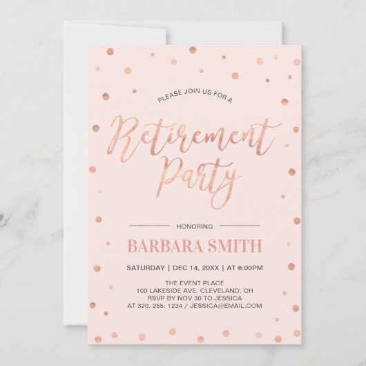 Invitation Rose Gold Confetti | Parti de la retraite moderne (Devant)