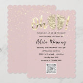 Invitation Rose Gold Confetti Pieds bébé fille QR CODE (Devant / Derrière)