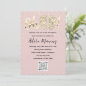 Invitation Rose Gold Confetti Pieds bébé fille QR CODE (Debout devant)