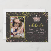 Invitation Rose Gold Confetti PRINCESS Frères Anniversaire Co (Devant)