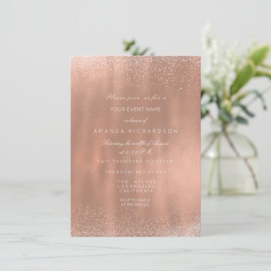 Invitation Rose Gold Copper Parties scintillant nuptiale étin (Debout devant)