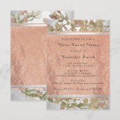 Invitation Rose Gold Copper Silver Floral Bridal 16e Vert (Devant / Derrière)