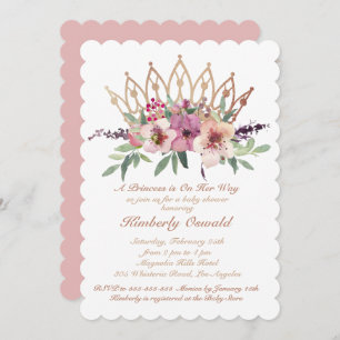 Invitation Rose Gold Couronne Blush rose Floral Baby Girl Dou