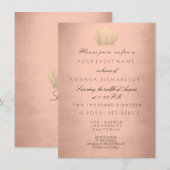 Invitation Rose Gold Couronne Parties scintillant royale 16e (Devant / Derrière)