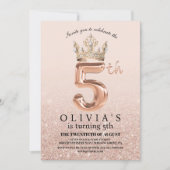 Invitation Rose Gold Crown 5th Birthday Party (Devant)