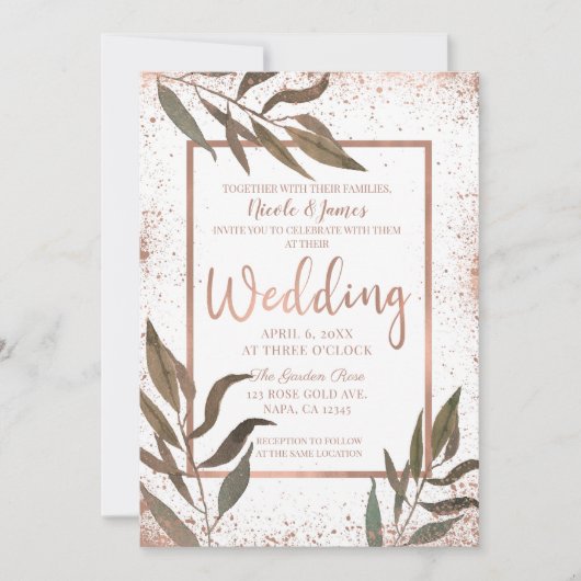 Invitation Rose Gold Cuivre Botanique Glam Mariage moderne (Devant)
