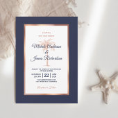 Invitation Rose Gold Cuivre Marine Blue Palm Tree Beach Maria