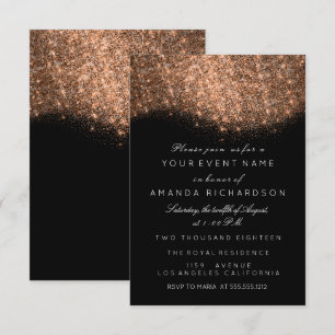 Invitation Rose Gold Cuivre Noir Blanc Élégant Paillettes