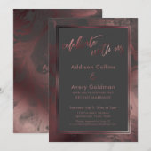 Invitation Rose Gold & Dark Grey Marble Célébrez avec nous (Devant / Derrière)