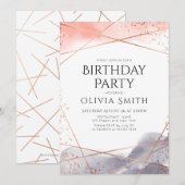 Invitation Rose Gold Dawn Aquarelle Géométrique fête d'annive (Devant / Derrière)