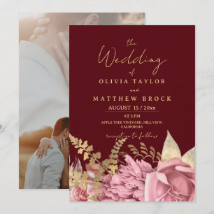 Invitation Rose Gold de Bourgogne ⎮ Mariage Floral Blush