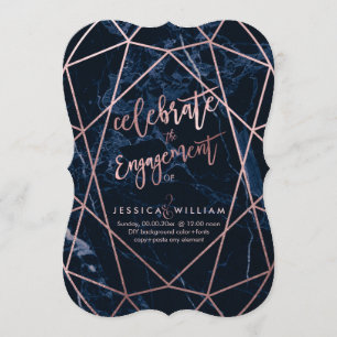 Invitation Rose Gold de Midnight Blue Marble+Faux