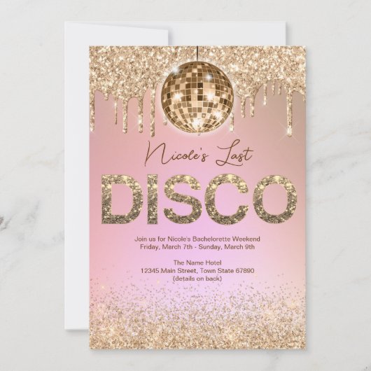 Invitation Rose Gold Dernière Disco Enterrement de Vie de Cél (Devant)