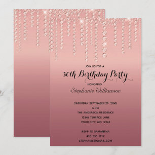 Invitation Rose Gold Diamants Tendance Anniversaire qui dégou