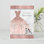 Invitation Rose Gold Diamond Sparkle Glam Quinceanera (Debout devant)