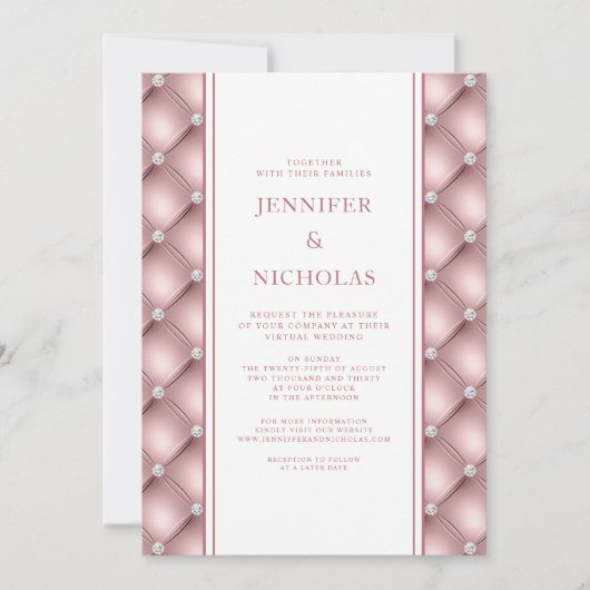 Invitation Rose Gold Diamond Tufted Mariage virtuel (Devant)