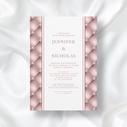 Invitation Rose Gold Diamond Tufted Mariage virtuel