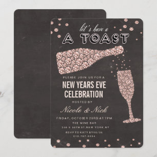 Invitation Rose Gold Diamond Vin Nouvel An Réveillon Invitati