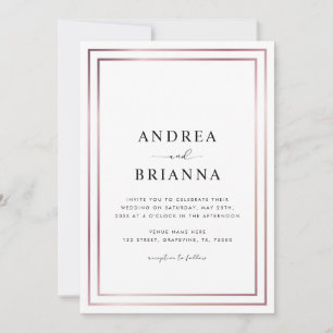 Invitation Rose Gold double bordure cadre tout en un Mariage