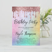 Invitation Rose Gold Drift Arc-en-ciel Anniversaire Fête Invi (Debout devant)