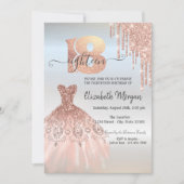 Invitation Rose Gold Drips Robe Argent 18e anniversaire (Devant)