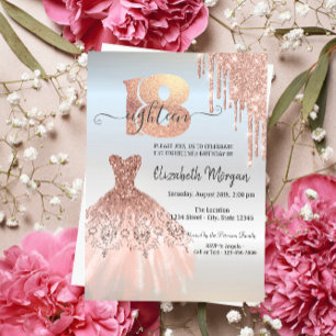 Invitation Rose Gold Drips Robe Argent 18e anniversaire
