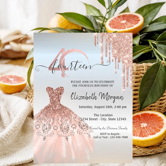Invitation Rose Gold Drips Robe Argent 40e anniversaire