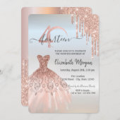 Invitation Rose Gold Drips Robe Argent 40e anniversaire (Devant / Derrière)