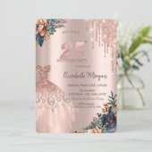 Invitation Rose Gold Drips Robe Moody Flowers 25e anniversair (Debout devant)