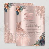 Invitation Rose Gold Drips Robe Moody Flowers 35e anniversair (Devant / Derrière)