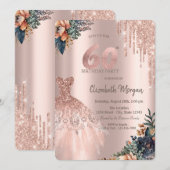 Invitation Rose Gold Drips Robe Moody Flowers 60e anniversair (Devant / Derrière)