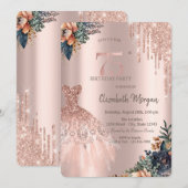 Invitation Rose Gold Drips Robe Moody Flowers 75e anniversair (Devant / Derrière)