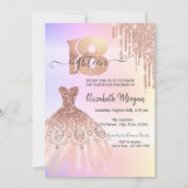 Invitation Rose Gold Drips robe Ombre 18e anniversaire (Devant)