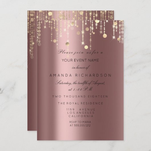 Invitation Rose Gold Drives Confetti Naissance nuptiale (Devant / Derrière)