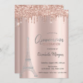 Invitation Rose Gold Drives, Tour Eiffel Quinceanera Invitati (Devant / Derrière)