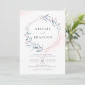 Invitation Rose Gold Dusty Blue Greenery Mariage géométrique (Debout devant)