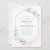 Invitation Rose Gold Dusty Blue Greenery Mariage géométrique (Devant)