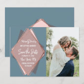 Invitation Rose Gold Dusty Blue Mauve géométrique Enregistrer (Devant / Derrière)