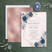 Invitation Rose Gold Dusty rose marine bleu géométrique Flora