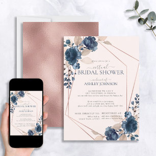 Invitation Rose Gold Dusty Rose Marine Floral Douche virtuell