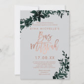 Invitation Rose gold écriture Florale vert gris bas mitzvah (Devant)